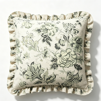 Housse de coussin en coton et lin à imprimé floral vintage avec volants, faible MOQ, personnalisable, multicolore, fournisseur de textiles de maison