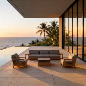 Ensemble <span class=keywords><strong>de</strong></span> canapés d'angle d'extérieur en composite bois-plastique, luxe moderne, résistant aux intempéries, assise profonde, ensemble <span class=keywords><strong>de</strong></span> conversation, best-seller, style longue queue - Product Image 1