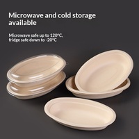 Bol jetable biodégradable en bagasse, ovale en forme de poire, 800 ml, à bords droits, pour salades, yaourts et plats légers, emballage à emporter, personnalisable avec logo
