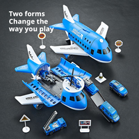 Juguete de Pista de Almacenamiento de Aviones con Mini Coches Metálicos, Set de Juego de Carretera Deformable, Juguetes de Policía, Bomberos, Construcción y Militares para Niños