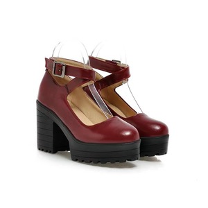 Women's Square Heel T-Strap Pumps Buckle Waterproof High Heels Pu Upper Solid Color Dress Shoes - Product Image 5