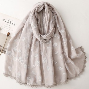 2026 Fancy Rose Flower Printed Head Wraps Shawls Breathable Soft <b>Lace</b> Embroidery Cotton Feeling Hijabs <b>Scarves</b> for Women - Product Image 2