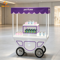 Barra de Perfumes Móvil de Lujo con Ruedas y Toldo, Kiosco Portátil para Exhibición de Perfumes y Cosméticos