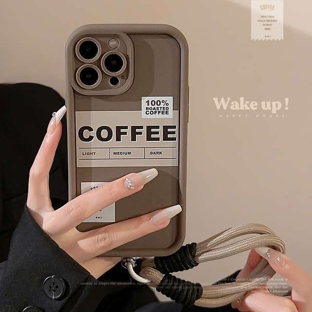 For Samsung A06 A16 M13 F13 Soft Phone Cover With Strap for iPhone 16 15 14 13 Pro Max New Design Coffee Label Phone Case
