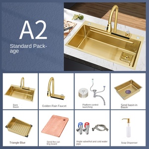 Lavello da <span class=keywords><strong>Cucina</strong></span> Grande Monoblocco in Acciaio Inox 304 Dorato, Design Moderno e Semplice, Fatto a Mano, con Effetto Cascata e Pioggia, Taichung - Product Image 6