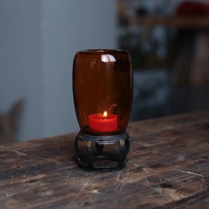 Amber Glass Candlestick Holder Tapered Heat Resistant Home Decoration New Chinese Style Lantern - Product Image 1