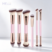 Lot de 5, 4 ou 2 pinceaux double embout pour fond de teint et blush, en fibres synthétiques de qualité supérieure, pour contouring, poudre et correcteur, pinceau cosmétique rose