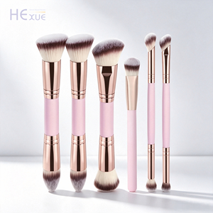 Set di 5/4/2 Pennelli Doppia Punta <span class=keywords><strong>per</strong></span> Fondotinta e Blush, in Fibra Sintetica Premium, <span class=keywords><strong>per</strong></span> Contorno, Polvere e Correttore, Rosa - Product Image 1