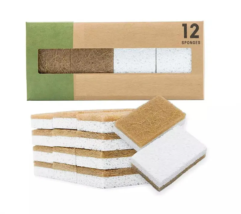 Eco Friendly Wood Pulp Washing Pads Natural Plant Biodegradable Sponge Kitchen Cellulose Scrub Sponge