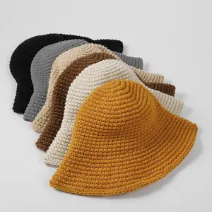 CLARMER Großhandel Mode Winter Korean Ins Haarschmuck Plain Farbe Warme handgemachte gestrickte Wolle Eimer Hut für Frauen