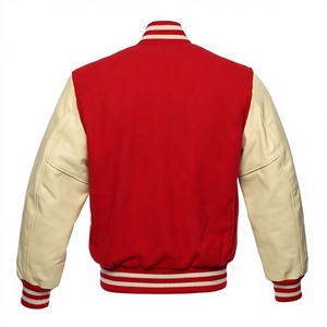 Chaqueta Varsity para Hombre, Roja, con Mangas de Cuero PU, Cierre de Botones, Cuello Clásico, Largo Regular, Color Sólido, Transpirable, para Invierno - Product Image 4