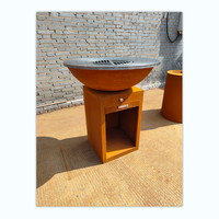 Foyer de table et chaise en métal noir résistant aux intempéries design poêle à bois jardin extérieur barbecue rond foyer en métal