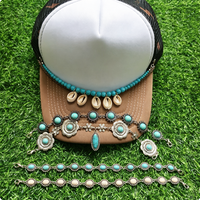 Chaîne de chapeau turquoise western vintage en argent avec coquillages de cauris et perles, bande de chapeau bohème style sud-ouest, accessoire de chapeau de cowgirl pour casquette de camionneur