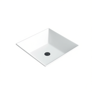 Vasque de salle de bain carrée en céramique blanche 16x16 pouces, montage sur plan, finition brillante moderne - Product Image 1