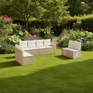 Conjunto de Sofás de Jardín Beige, Muebles de Ratán para Exteriores, Diseño Contemporáneo Impermeable, Cojines de Espuma de Alta Densidad - Product Image 3