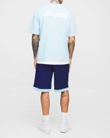 Set Kaos Biru Muda Ukuran Besar Resmi Berlapis Faux Layer Hem & Celana Pendek Basket Airtex
