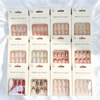 Lot de 24 faux ongles réutilisables personnalisés en gros, motif floral 3D en relief, design nœud et carreaux, pour salon de beauté