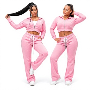 Conjunto de Sudadera Corta con Cremallera y Pantalones Anchos de Chándal para Mujer, 2 Piezas, Sudadera Corta y Pantalones de Cintura Alta, Chándal 2026 - Product Image 1