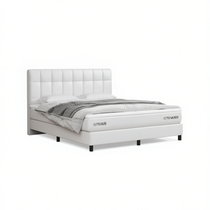 Cadre de lit king-size en similicuir blanc, capitonné, moderne, lit moelleux et durable - Product Image 1