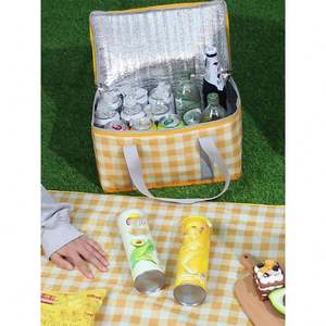 Ensemble de sac isotherme de pique-nique pliable et plat pour l'extérieur, sac de pique-nique pliable avec tapis de pique-nique, panier de camping léger avec tapis - Product Image 2