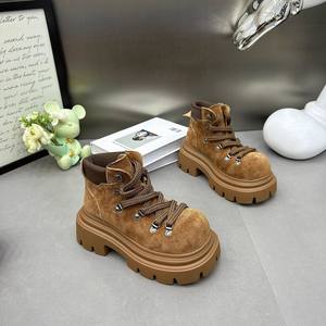Botines de plataforma retro de ante para mujer 2025, estilo moto con cordones, aumento de altura, de cuero vacuno, para tallas pequeñas - Product Image 1
