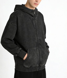 Veste à capuche zippée unisexe surdimensionnée, mélange de coton premium, effet vintage délavé, style streetwear - Product Image 1