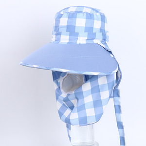 Sombrero de pescador grande a cuadros con visera ancha y máscara facial, transpirable, protección solar para mujer, uso en exteriores de verano - Product Image 3