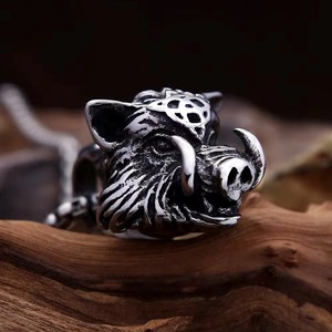 Yueli Stainless Steel Wild Boar <b>Pendant</b> <b>Necklace</b> Vintage Distressed 3D Animal Charm <b>For</b> <b>Men</b> - Product Image 3