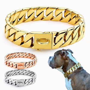Grosir Aksesori anjing peliharaan Tautan Kuba rantai anjing kerah anjing emas Chunky tugas berat baja nirkarat besar kualitas logam padat - Product Image 1