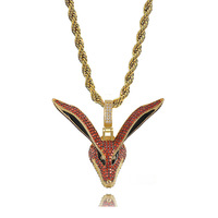 Mens Hip Hop Đồ Trang Sức Bằng Đồng 14K Cubic Zirconia Kim Cương Phim Hoạt Hình Naruto Fox Mặt Dây Chuyền Vòng Cổ