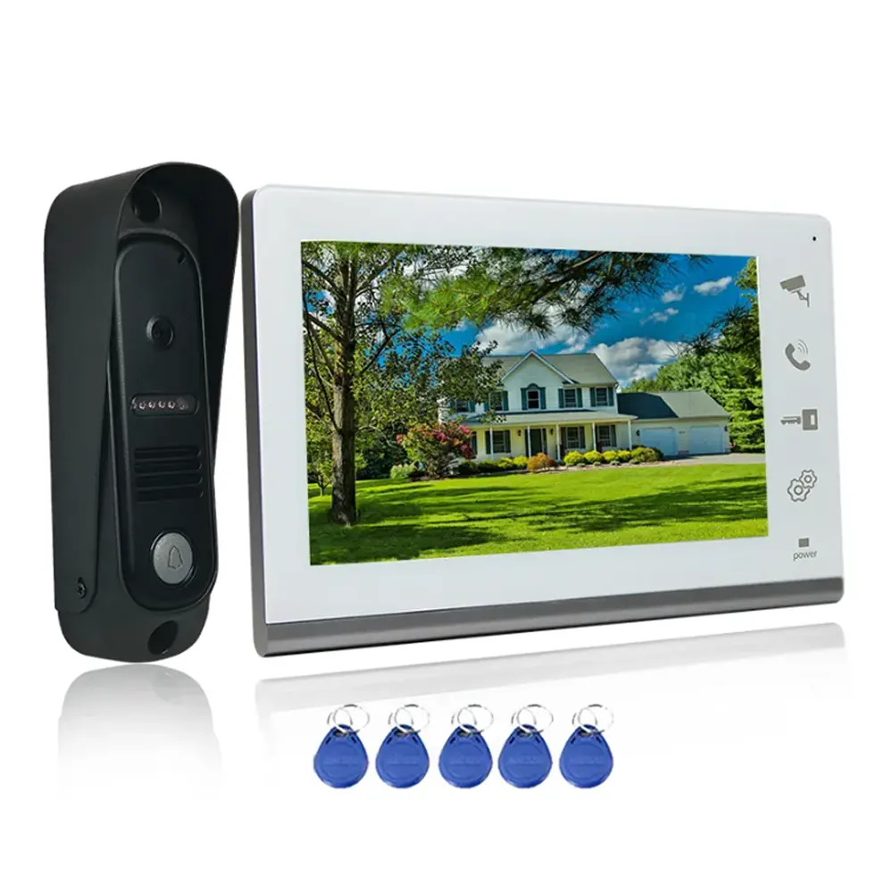 VIDEW 4 Hệ Thống Liên Lạc Video Có Dây Chuông Cửa Camera Mở Khóa RFID Với Màn Hình 7 Inch Chuông Cửa Nhà Nhìn Đêm Cho Biệt Thự