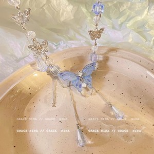 Korean Heavy Industry Blue Crystal Minimalist <b>Necklace</b> Women's <b>Long</b> Tassel High-end Clavicle Chain Electroplated X1894 Silver Ko - Product Image 2
