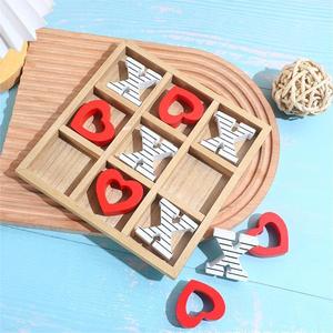 <span class=keywords><strong>TC</strong></span> romantique saint valentin cadeau 9 échiquier carré XO Tic-<span class=keywords><strong>Tac</strong></span>-Toe pour chambre décoration de bureau en bois échiquier ornements - Product Image 4