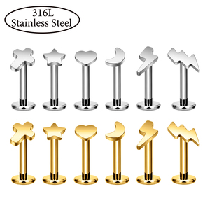 316L thép không gỉ mặt trăng sao chéo labret Lip Stud Vật liệu phẫu thuật sụn Helix tragus cơ thể không thấm nước piercing đồ trang sức - Product Image 1