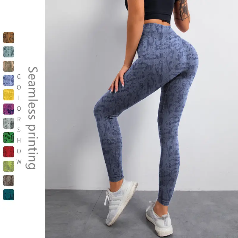 YHT OEM Design a vita alta Leggings da Yoga stampati senza cuciture ad alta elasticità pantaloni da Fitness da palestra per donna