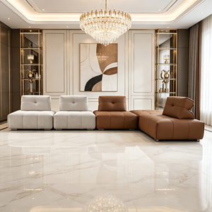 Sofá Seccional Cuadrado de Cuero Genuino Moderno, Diseño Atemporal, Fácil de Combinar con el Interior de una Villa - Product Image 5
