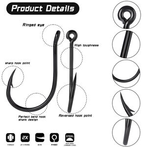 Hameçon <span class=keywords><strong>de</strong></span> pêche en acier à haute teneur en carbone, crochet CHI NU à anneau perforé à pointe inclinée <span class=keywords><strong>de</strong></span> 15 degrés, barbe pointue adaptée à l'<span class=keywords><strong>eau</strong></span> douce et à l'<span class=keywords><strong>eau</strong></span> <span class=keywords><strong>de</strong></span> <span class=keywords><strong>mer</strong></span> - Product Image 3
