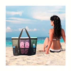 Sac de plage en maille respirante, sac à bandoulière grande capacité, sac à main pour les vacances d'été, la piscine, la salle de sport, le shopping - Product Image 4