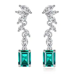 Fashion Party Gemstone Solid 925 Sterling Silver Emerald Sapphire Topaz Emerald Aquamarine Clip Drop Long Earrings for Women
