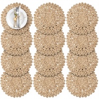 Lot de 12 sets de table ronds faits à la main en jonc de maïs, jacinthe d'eau, rotin et osier, style bohème rustique, 13,8 pouces, pour table à manger