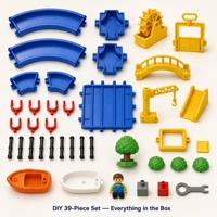 Blocs de construction en plastique pour parc aquatique, ensemble de jeu canal aquatique pour enfants de 3 ans et plus avec roue à aubes, grue, bateau, DIY, 39 pièces
