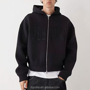 Sweat-shirt à capuche surdimensionné en coton et polyester brodé personnalisé pour homme, tissu lourd, épaules tombantes, style boxy, fermeture éclair, sweat-shirt à capuche - Product Image 1