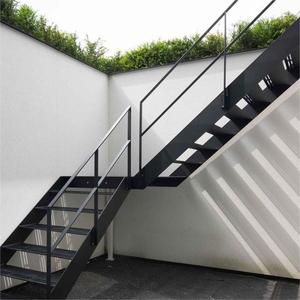 Modern Design Outdoor Straight Steel Staircase Powder Coated Rustproof Frame with Durable <strong>Grated</strong> <strong>Treads</strong> Safety Access for Villas - Product Image 4