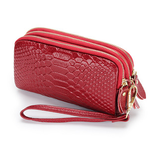 Luxury Women's Real Crocodile Leather <b>Wallet</b> Cow Leather Vintage Casual Purse Double Zipper <b>Ladies</b> Wristlet Clutch Bag - Product Image 3