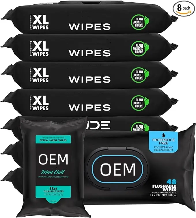 Extra Large 100% Biodegradable Flushable Wipes Fragrance Free Natural Dude Wipes