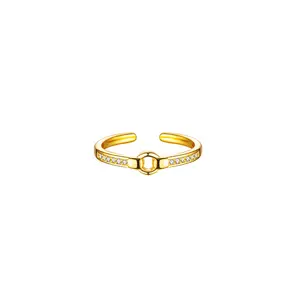 Anel feminino redondo geométrico de diamante com abertura ajustável para namorada, anel de ouro vietnamita para presente, atacado