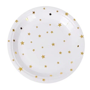 Serviettes modernes dorées à pois, assiettes en papier jetables blanches imprimées pour fête de Pâques, étoiles brillantes estampées à chaud, biodégradables - Product Image 1