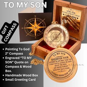 Brújula Náutica Grabada a Mano en Latón con Dial de Puntero, de Bolsillo, Ligera, Regalo de Graduación para Hijo - Product Image 2