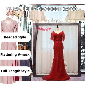 Robes bordeaux 2020 longues sans manches en tulle respirant avec traîne, pour soirée, ornées de cristaux - Product Image 2