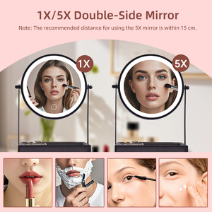Thông minh LED Vanity gương 7 inch bedroommakeup gương với 5X Magnifying và lưu trữ khay, Dimmable chiếu sáng cho thói quen hàng ngày - Product Image 2